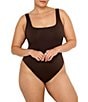 Good American Plus Size Scuba Knit Modern Square Neck Sleeveless Wide Strap Tank Bodysuit, Color:BK03 - Image 1