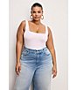 Good American Plus Size Scuba Knit Modern Square Neck Sleeveless Wide Strap Tank Bodysuit, Color:Candy Pink003 - Image 4