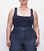 Color:Ink Blue03 - Image 1 - Plus Size Scuba Knit Modern Square Neck Sleeveless Wide Strap Tank Bodysuit