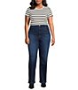 Good American Plus Size Soft Tech Good True Straight Leg High Rise Denim Jeans, Color:Indigo - Image 3