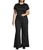 Good American Plus Size Soft Tech Good Waist High Rise Wide Leg Denim Jeans, Color:Black - Image 3