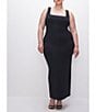 Color:Black001 - Image 1 - Plus Size Square Neck Sleeveless Scuba Maxi Sheath Dress