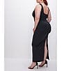 Color:Black001 - Image 3 - Plus Size Square Neck Sleeveless Scuba Maxi Sheath Dress