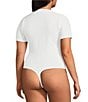 Good American Plus Size Super Stretch Deep V-Neck Short Sleeve Bodysuit, Color:White - Image 3