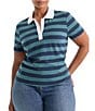 Good American Plus Size The Easy Striped Collared Neck Short Sleeve Polo Tee - Image 1