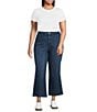 Good American Plus Soft Tech Good Waist High Rise Palazzo Cropped Jeans, Color:Indigo977 - Image 3