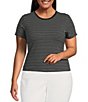 Good American Plus Size Super Stretch Stipe Crew Neck Short Sleeve Baby Tee - Image 1