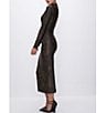 Color:Mocha Python001 - Image 3 - Shine Python Print Mock Neck Long Sleeve Bodycon Midi Dress