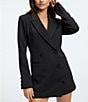 Color:Black001 - Image 3 - Shiny Scuba Long Sleeve Blazer Mini Dress