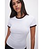 Color:White001 - Image 5 - Super Stretch Crew Neck Short Sleeve Ringer Tee Shirt