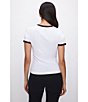 Color:White001 - Image 6 - Super Stretch Crew Neck Short Sleeve Ringer Tee Shirt