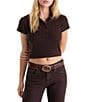 Good American The Micro Cable Knit Polo Collared Short Sleeve Top - Image 1