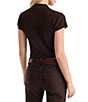 Good American The Micro Cable Knit Polo Collared Short Sleeve Top - Image 2