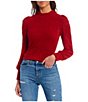 Color:Red - Image 1 - Mock Neck Eyelash Puff Sleeve Pull-On Sweater