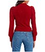 Color:Red - Image 2 - Mock Neck Eyelash Puff Sleeve Pull-On Sweater