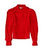 Color:Red - Image 4 - Mock Neck Eyelash Puff Sleeve Pull-On Sweater