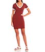 Color:Red Brown/White - Image 1 - Varsity V-Neck Pullover Mini Dress