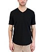Color:Black - Image 1 - Slub Scallop Short-Sleeve V-Neck T-Shirt