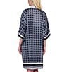 Gottex Bali Geometric Print 3/4 Flutter Sleeves Tie Belt Open Front Kimono Swim Cover-Up, Color:Black Cream - Image 2