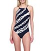 Gottex Bejeweled Chain Print High Neck Tummy Control Halter Tank One Piece Swimsuit, Color:Black White Cream - Image 1
