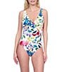 Gottex Garden Dream V-Neck Front Wrap Surplice One Piece Swimsuit, Color:Off White - Image 1