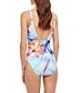 Color:Multi - Image 2 - La Vie Est Belle Floral Print High Neck Tank One Piece Swimsuit