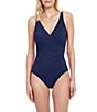 Gottex Lattice Solid V-Neck Tummy Control Surplice One Piece Swimsuit - Image 4