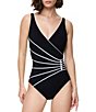 Gottex Modern Lux V-Neck Tummy Control Surplice One Piece Swimsuit - Image 1