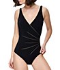 Gottex Modern Lux V-Neck Tummy Control Surplice One Piece Swimsuit - Image 1