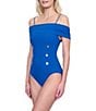 Gottex Monte Carlo Solid Off-The-Shoulder Underwire Tummy Control Bandeau One Piece Swimsuit, Color:Cobalt - Image 3