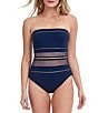 Color:Navy/Gold - Image 1 - Onyx Bandeau Tummy Control Gold Binding Detail One Piece Swimsuit