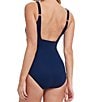 Color:Navy/Gold - Image 2 - Onyx Square Neck Mesh Gold Trim One Piece Swimsuit