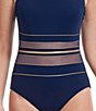 Color:Navy/Gold - Image 3 - Onyx Square Neck Mesh Gold Trim One Piece Swimsuit