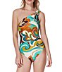 Gottex Porto U-Wire One Shoulder Moderate Coverage One Piece Swimsuit, Color:Multi Brown - Image 1