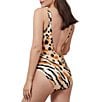 Color:Safari - Image 2 - Safari Leopard Print V-Neck Tummy Control One Piece Swimsuit