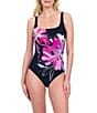 Gottex Water Lily Square Neck Tummy Control One Piece Swimsuit, Color:Black Multi - Image 1