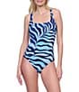 Gottex Wildest Dream Animal Print Square Neck Tummy Control Tank One Piece Swimsuit, Color:Blue Multi - Image 1