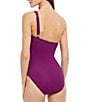 Color:Plum Multi - Image 2 - Wildflower Floral Print One Shoulder One Piece Swimsuit
