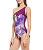 Color:Plum Multi - Image 3 - Wildflower Floral Print One Shoulder One Piece Swimsuit