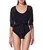 Gottex Yuri Flower Multi-Way Mesh Scoop Neck One Piece Swimsuit, Color:Black - Image 2