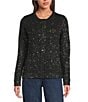 Greige Allover Sequin Crew Neck Long Sleeve Button-Front Sweater Cardigan, Color:Black - Image 2