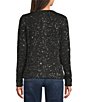 Greige Allover Sequin Crew Neck Long Sleeve Button-Front Sweater Cardigan, Color:Black - Image 3