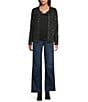 Greige Allover Sequin Crew Neck Long Sleeve Button-Front Sweater Cardigan, Color:Black - Image 4