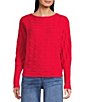 Greige Texture Crew Neck Dolman Cuffed Sleeve Sweater Top - Image 5