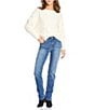 Greige Texture Crew Neck Dolman Cuffed Sleeve Sweater Top, Color:Ivory - Image 3