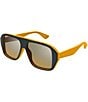 Gucci Men's Aspen Bilayer 57mm Aviator Sunglasses, Color:Shiny Solid Bilayer Grey/Mustard - Image 1