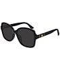 Color:Black - Image 1 - Black Rectangular Sunglasses