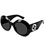 Gucci Fashion Show 54mm Round Statement Sunglasses, Color:Black - Image 1
