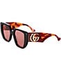 Color:Black/Havana Temple - Image 1 - Women's Gucci Generation 54mm Square Sunglasses