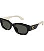 Gucci Women's Oblique 54mm Round Sunglasses, Color:Shiny Black/Ivory - Image 1